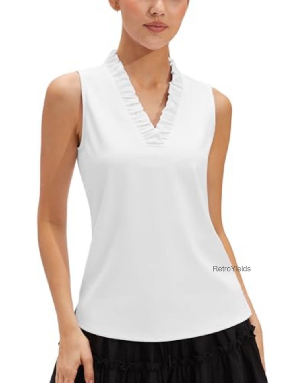 Sleeveless Ruffle V-Neck Golf Polo Tank Top UPF 50 Quick Dry